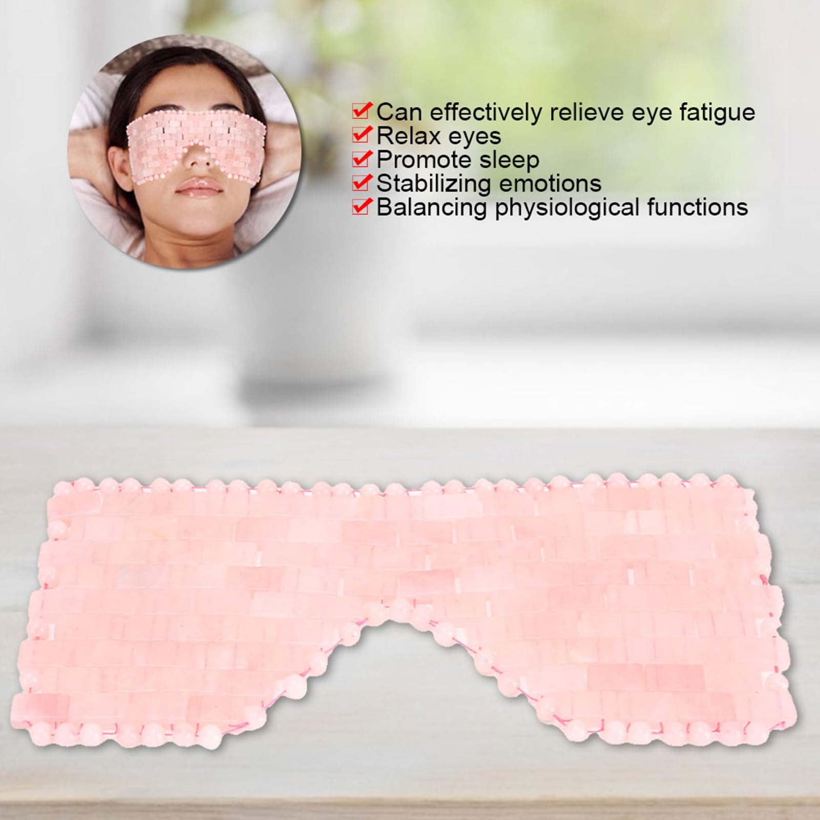 Masque Rafraîchissant pour les Yeux en Pierre de Jade pour les Yeux Gonflés, Soulage et Favorise le Sommeil, avec des Pierres Froides et Apaisantes, Masque de Massage Oculaire Thérapeutique (rose)