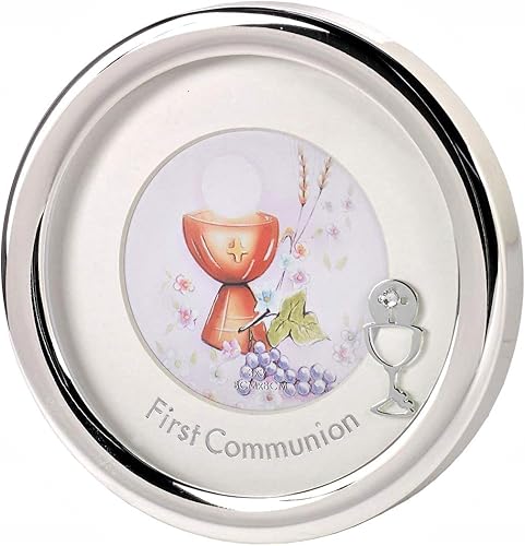 Miniatura 2 de Marco redondo de primera comunión para decoración de recuerdo en tono plateado para mesa, 5 1/2 pulgadas