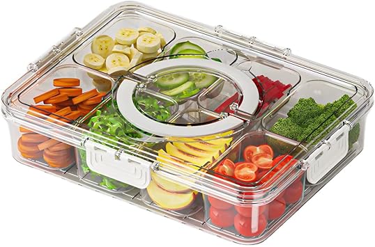 Snack Box with Handle, Food Storage Container, for Refrigerator, Divided Storage Case with Lid, 8 Compartments, Multi-Storage Container, Microwave-Safe, Cooking Supplies, Side Storage, Transparent, Store Condiments, Meat, Vegetables, Fruits, Freely Removable, Storage Container, Tupper, White Transparent, 1 Piece