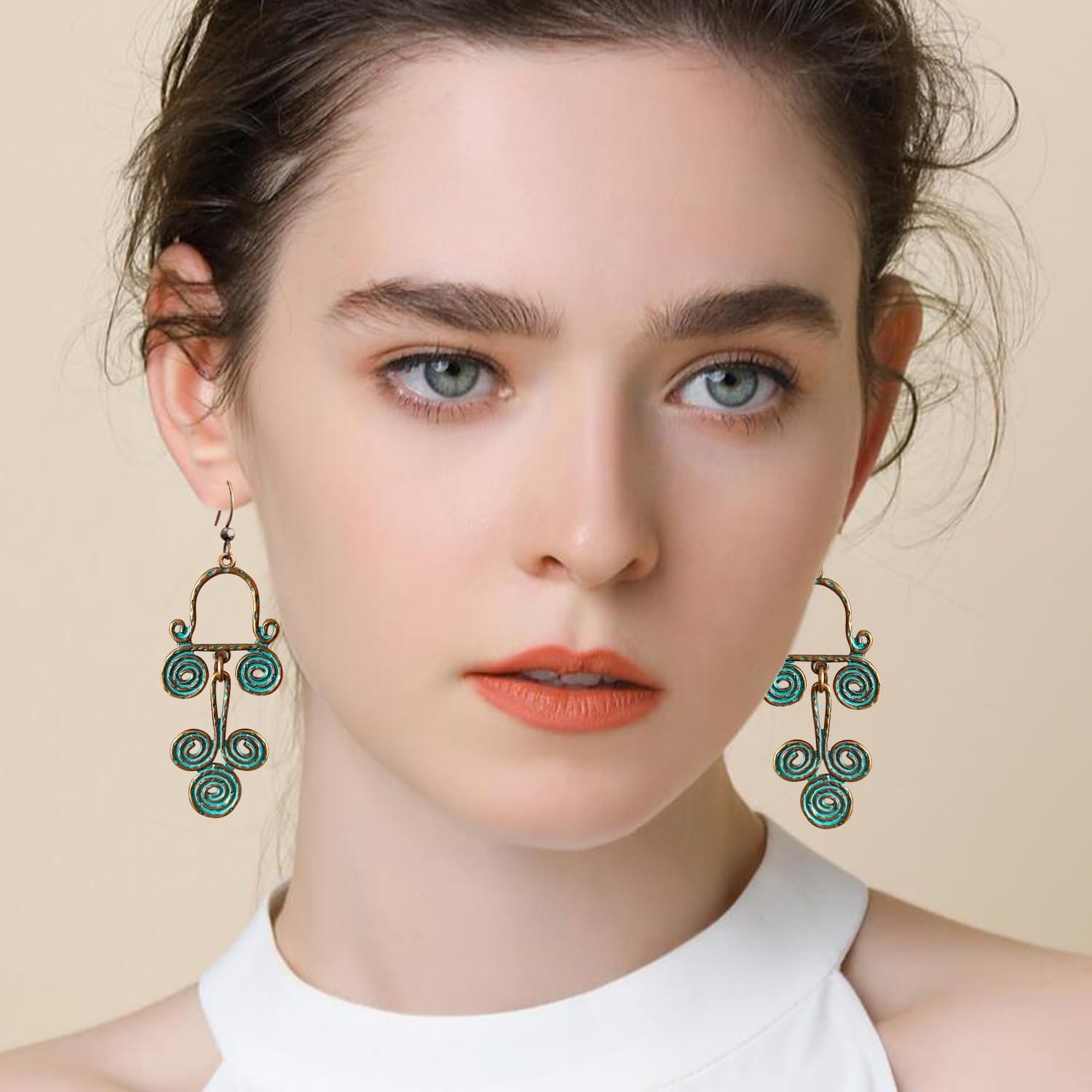 Bohemian Vintage Copper Chandelier Flower Dangle Drop Earrings Handmade Retro Floral Geometry Hook Earrings for Women - Image 2