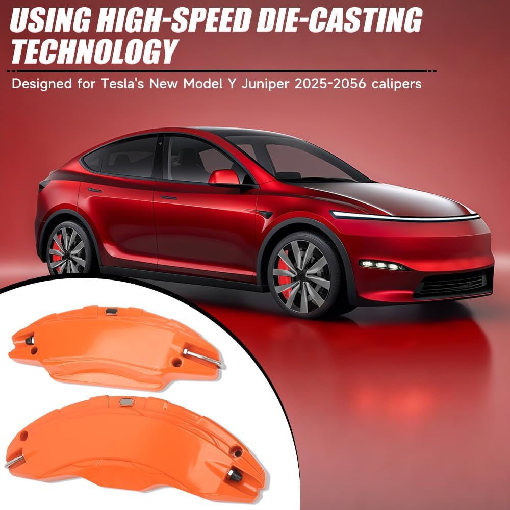 Brake Caliper Covers Compatible with Tesla Model Y Juniper 2025-2026, 19 20 Inches Front and Rear Brake Wheel Hub Brake Caliper Covers 4 Pcs For Model Y Juniper Accessories Orange
