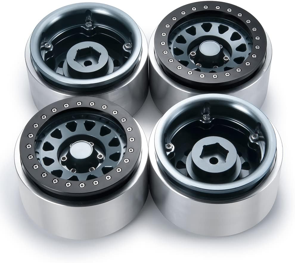 RCLIONS 4PCS Aluminum Alloy 2.9" RC Beadlock Wheels Rims for Axail SCX6 AXI05000 1/6th RC Crawler Car (Titanium)