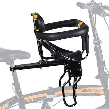 INNOLIFE Front Mounted Kids Bike Seat, Adjustable Child Bicycle Seat for Toddlers Age 1-4 Years, with Detachable Guardrail & Foldable Pedals, Aluminum Alloy Frame for Mountain Bikes