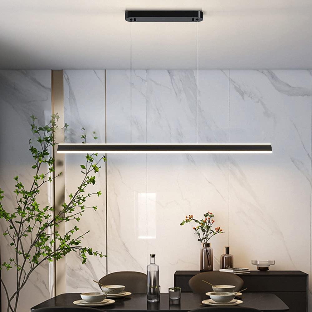 Lampada a Sospensione LED dimmerabile da soffitto lineare Minimalista, Lampada a Striscia Lunga per Isola Cucina, Tavolo da Pranzo Ufficio con Telecomando