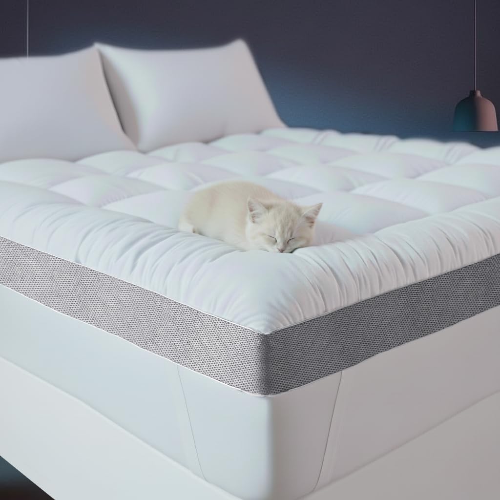 HYPREST 4 Inch Mattress Topper Queen Thick Cooling Cotton Pillow Top with 2000 GSM Shredded Memory Foam -
