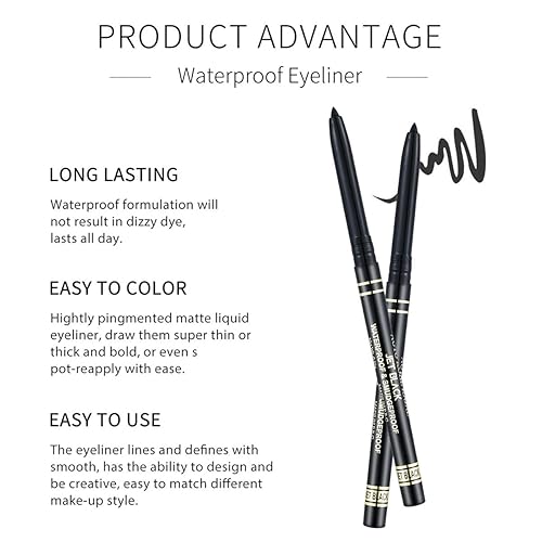 Miniatura 5 de Lápiz de gel profesional suave de alto pigmento negro y blanco delineador de ojos - Herramientas de maquillaje de ojos de larga duración en la