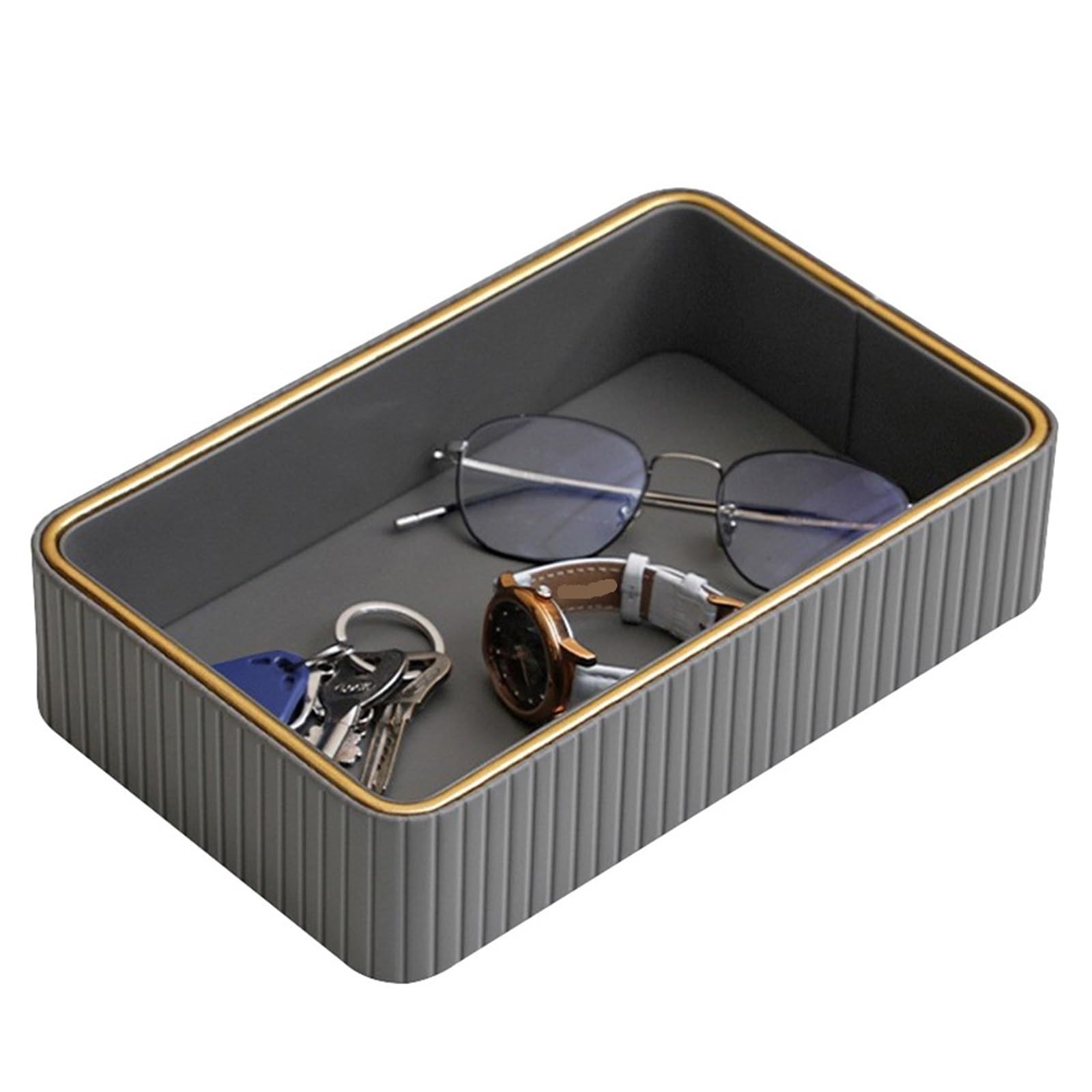 Leather tray PU Leather Storage Tray Rectangular Jewellery Key Multi-Function Decorative Vanity For Watch Perfume(Grey)
