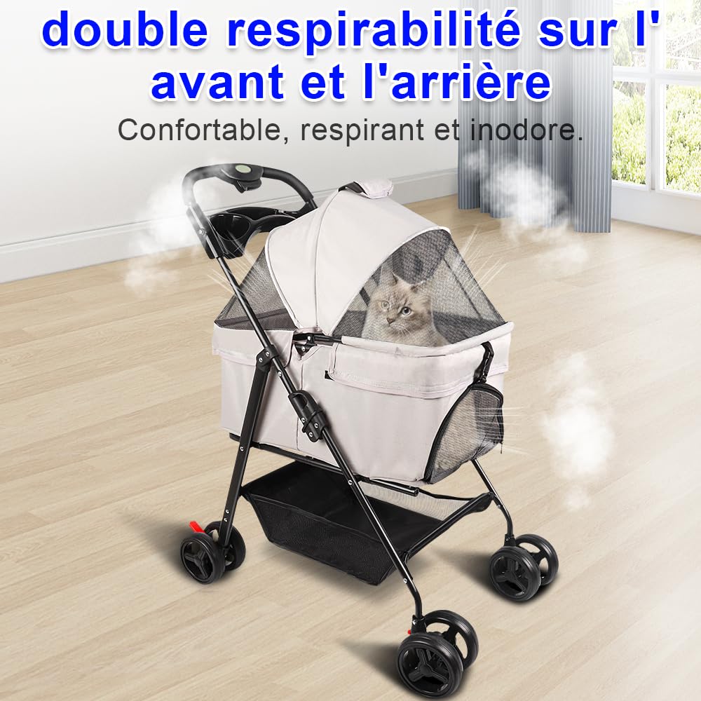 Passeggino per cani 3 in 1,Passeggino pieghevole animali,4 ruote,Carrello per il trasporto con maniglia rimovibile,Cuscino,Tenda regolabile,Tessuto Oxford,Navicella rimovibile