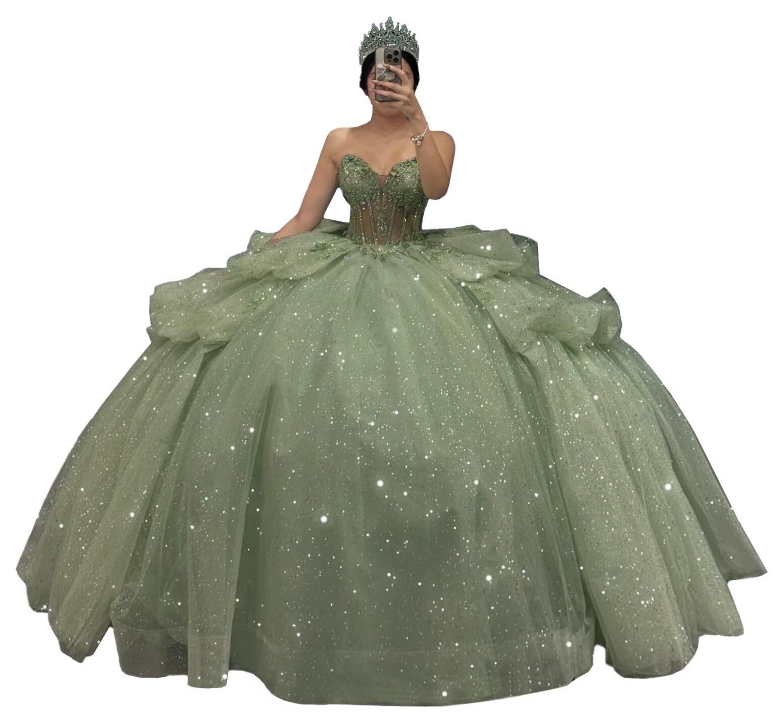 PFTFB Puffy Tulle Quinceanera Dresses with Bow Strapless Long Sweet 16 Dresses Sweetheart Layered Quince Dress
