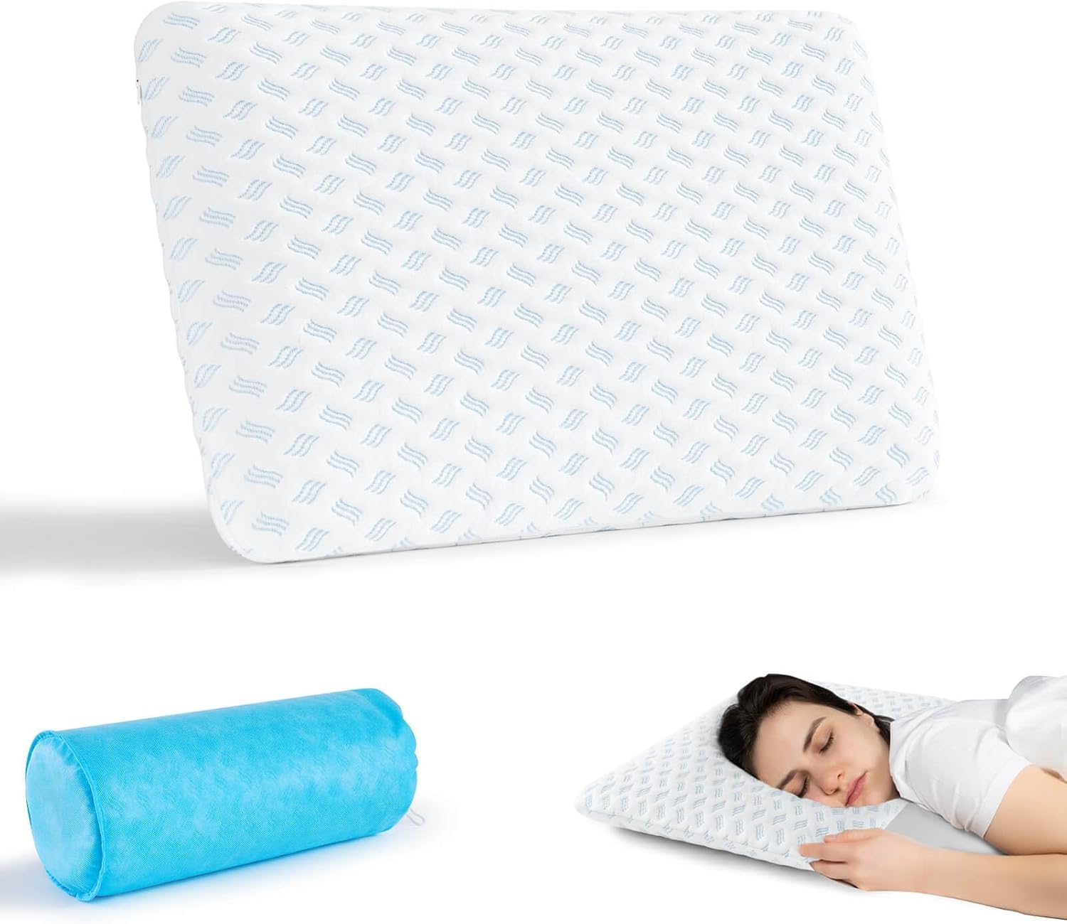 Cuscino super sottile in memory foam, cuscino da viaggio, 40 x 60 x 7 cm, morbido cuscino per il sonno riposante, cuscino cervicale con borsa per viaggi, yoga, meditazione, con rivestimento