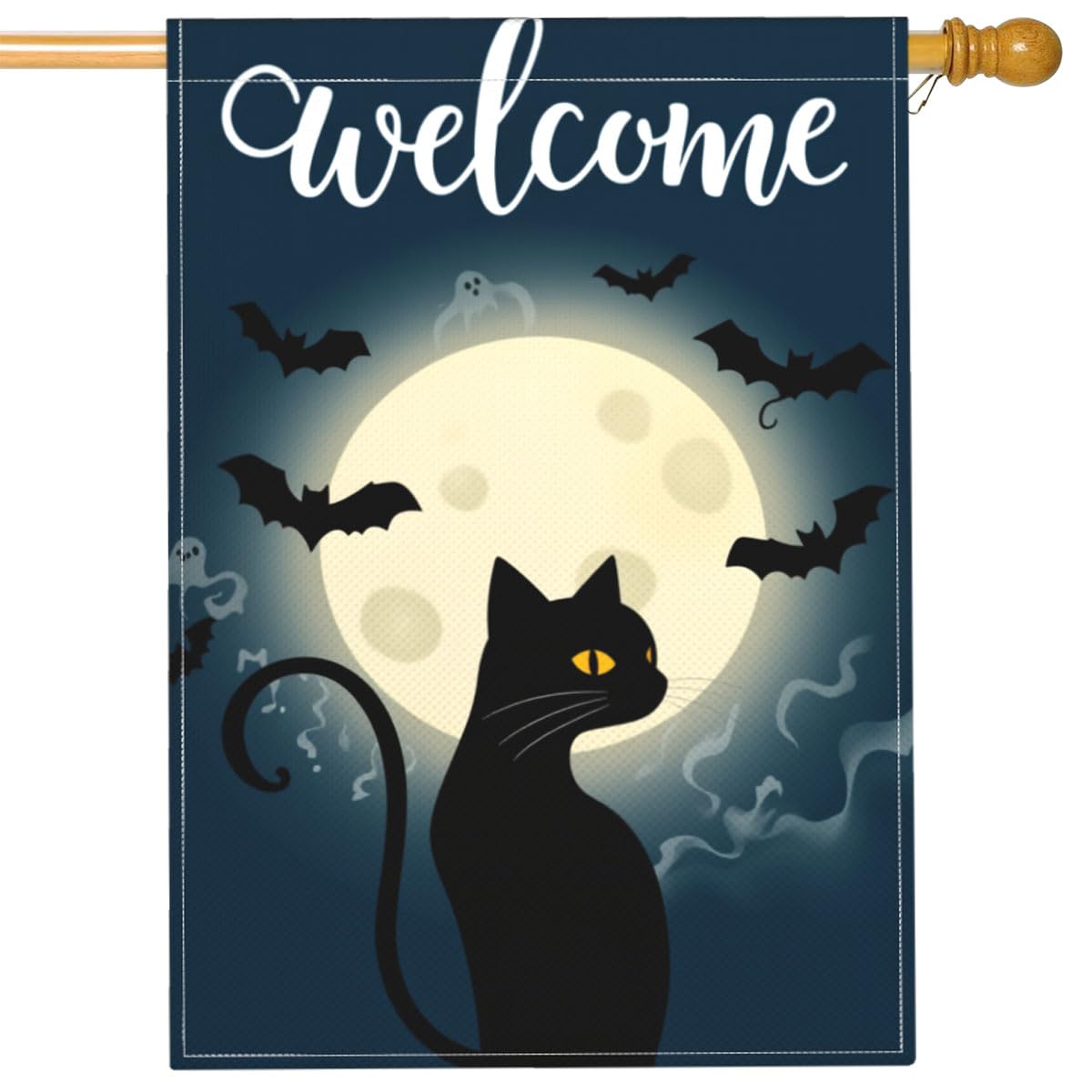 Bandera de casa de gato negro Mugod de 28 x 40 pulgadas de arpillera de doble cara para Halloween