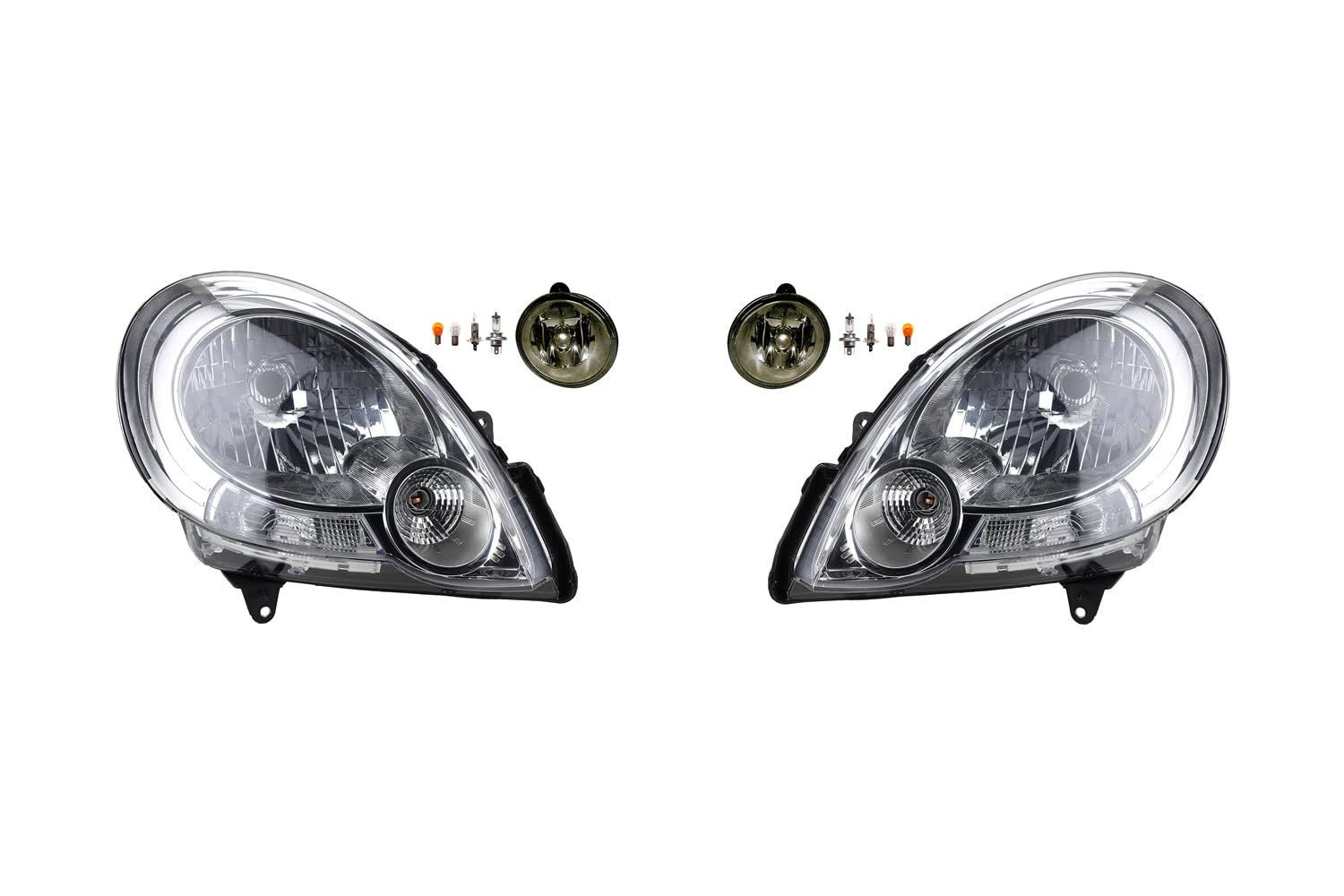 Johns, Juego de faros delanteros halógenos para Renault Kangoo FW0 KW0 08-13 H4 izquierda y derecha + faros antiniebla + bombilla