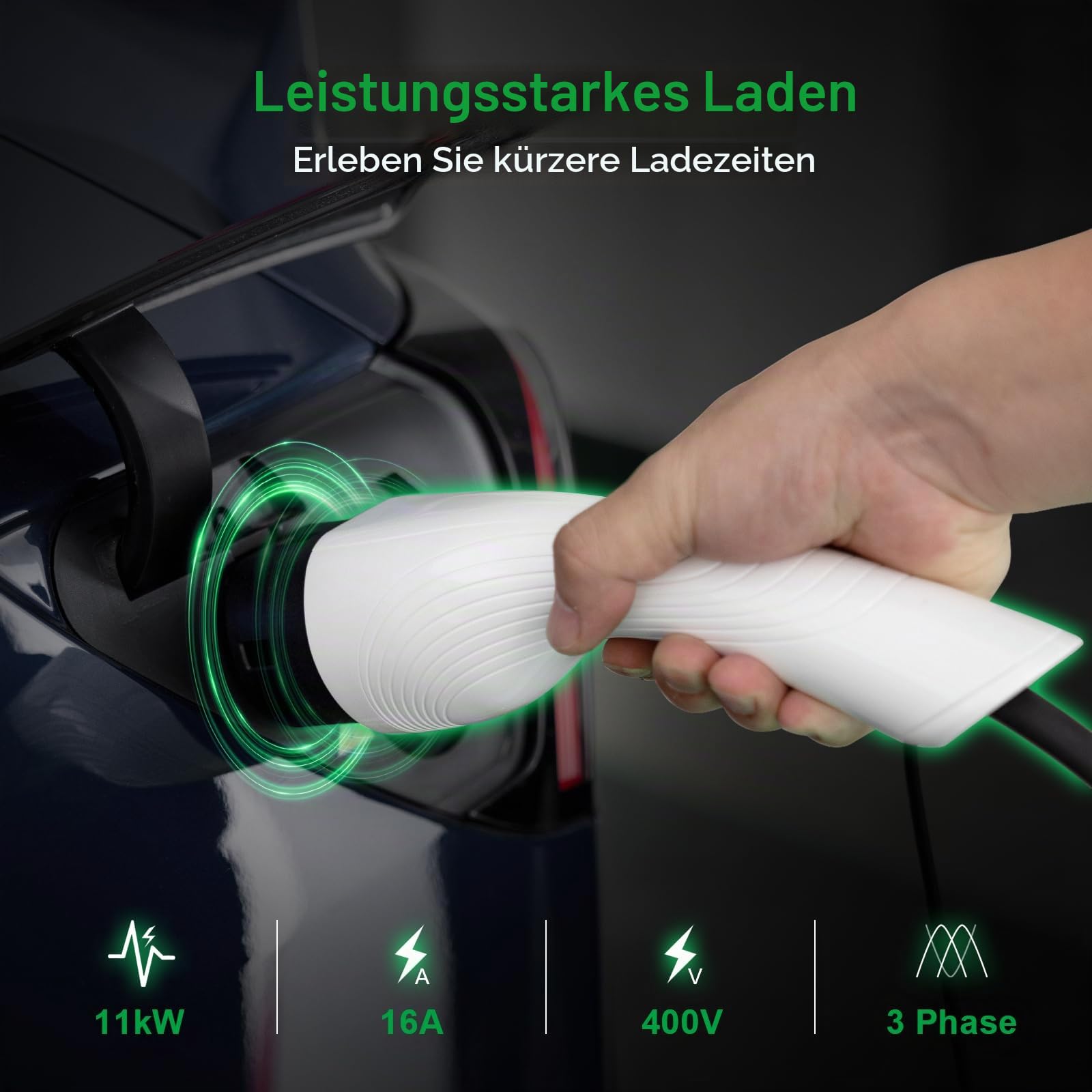 Typ 2 Ladekabel 11kW 7m 16A 3-Phasig für EV/PHEV Elektroautos Kompatibel mit Model Y/3/S/X, ID.3, ID.4, ID.5, Q4 E-Tron, IONIQ 5, Kona usw (Weiß)