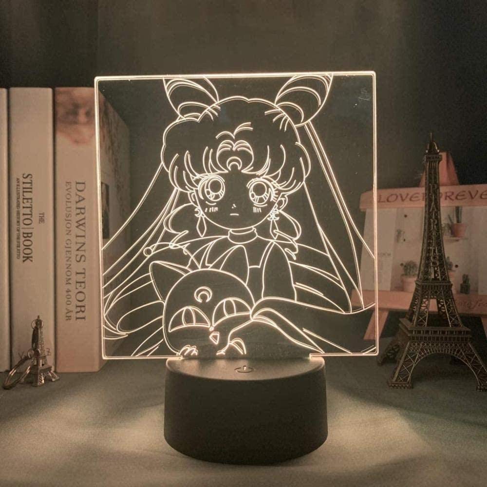 althiqahkey 3D Sailor Moon Led Night Light for Girls Bedroom Decor Light Touch Sensor RGB Colorful Night Light Anime Characters Led Table Lamp 16 Colors