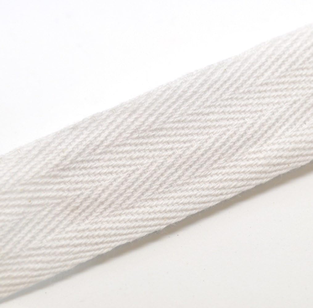 1" Cotton Herringbone Twill Tape 50 Yards Natural, Black, White (White)