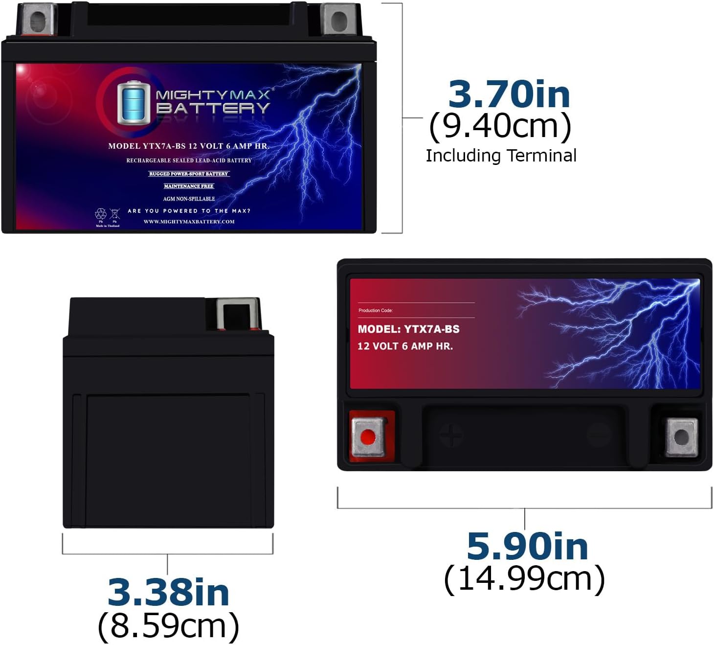 Mighty Max Battery YTX7A-BS Battery Replacement for Moto Classic YTX7A - 4 Pack