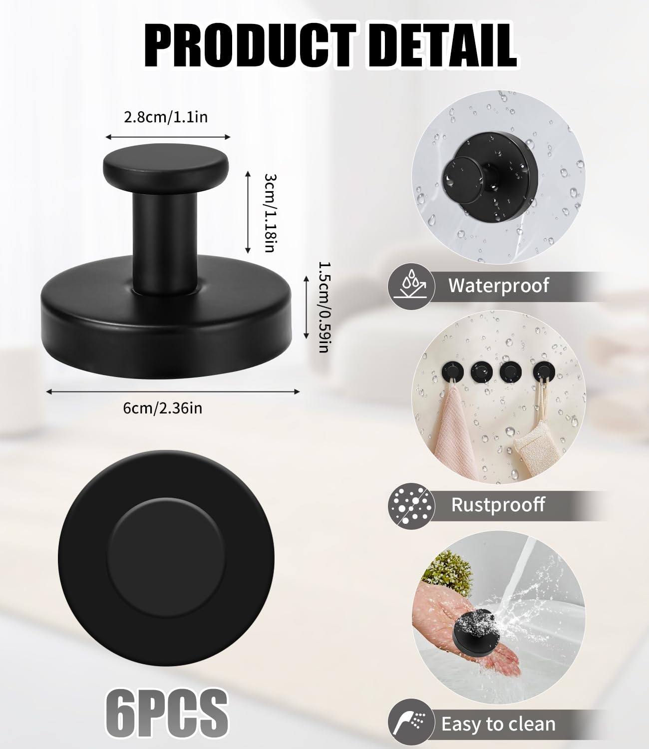 Elegear 6 stuks zuignaphaken zonder boren, zuignappen met haken zonder boren, herbruikbare zuignappen, extra sterk, 7 cm zuignappen voor badkamer