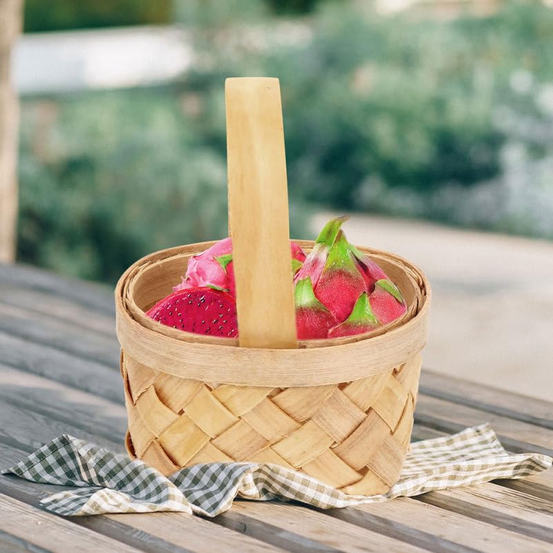 STOBAZA 20 Pack Mini Woven Baskets with Handles for Party Favors, Crafts Decor, Small Girls Baskets for Picnic Wedding Farmhouse Decor(Wood Trim, 6.5x4.5x4cm, Bulk Set)