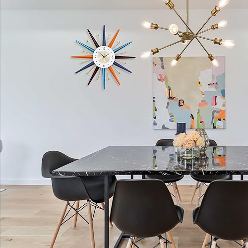 Miniatura 2 de FIELDY Reloj de pared grande de 22 pulgadas con estilo de mediados de siglo, diseño con forma de estrella, reloj sin tictac, funciona con pilas,