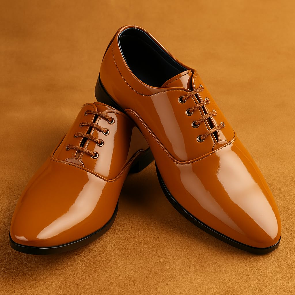 Premium Oxfords Patent Leatherette Designer Black Lace-Up Office Party Ethnic Wear Formal Shoes Shoe Island for Men (M5404-AZ)-image-2