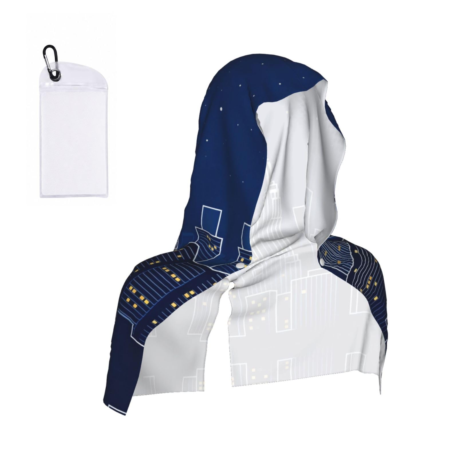 CNTDBU City Skyline Silhouette Cooling Towel Hooded-Instant Chill Neck Cover for Sports, UV Cooling Rag for Running Gym
