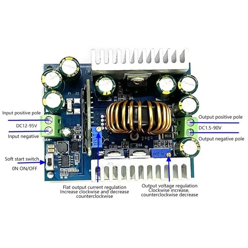 Módulo de fuente alimentación ajustable 500W 18A DC-DC convertidor reductor Controlador LED 12-95V a 2-90V CC CV módulo regulador voltaje
