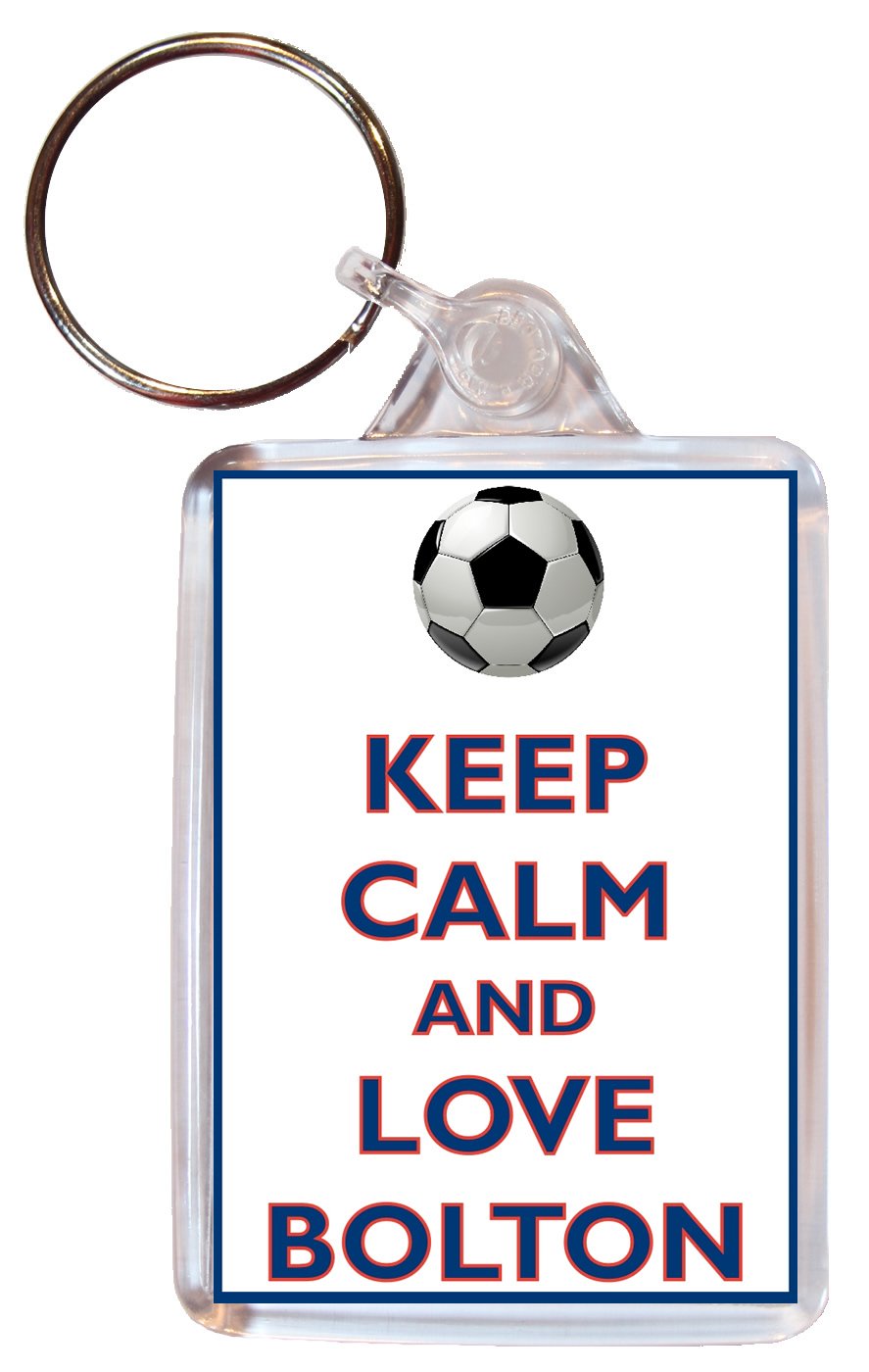 Baked Bean Store Keep Calm and Love Bolton - Double Sided Large Keyring Football/FC themed Gift/Souvenir/Present/Name Tag