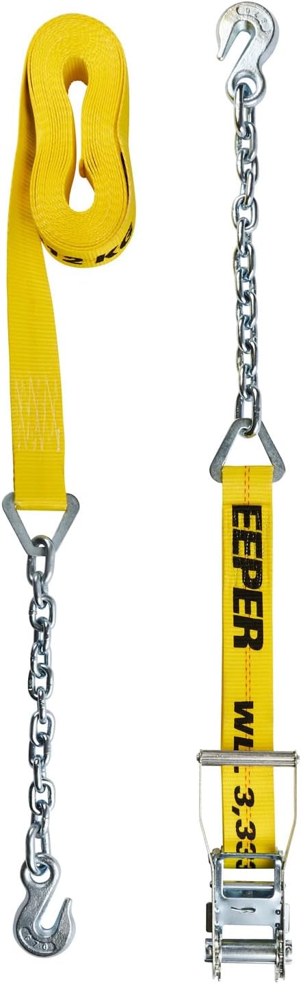 Keeper - 2 x 27' Heavy Duty Ratchet Tie-Down with Chain End and Grab Hook - 3,333 lbs. Working Load Limit and 10,000 lbs. Break Strength