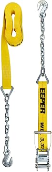 Keeper - 2 x 27' Heavy Duty Ratchet Tie-Down with Chain End and Grab Hook - 3,333 lbs. Working Load Limit and 10,000 lbs. Break Strength
