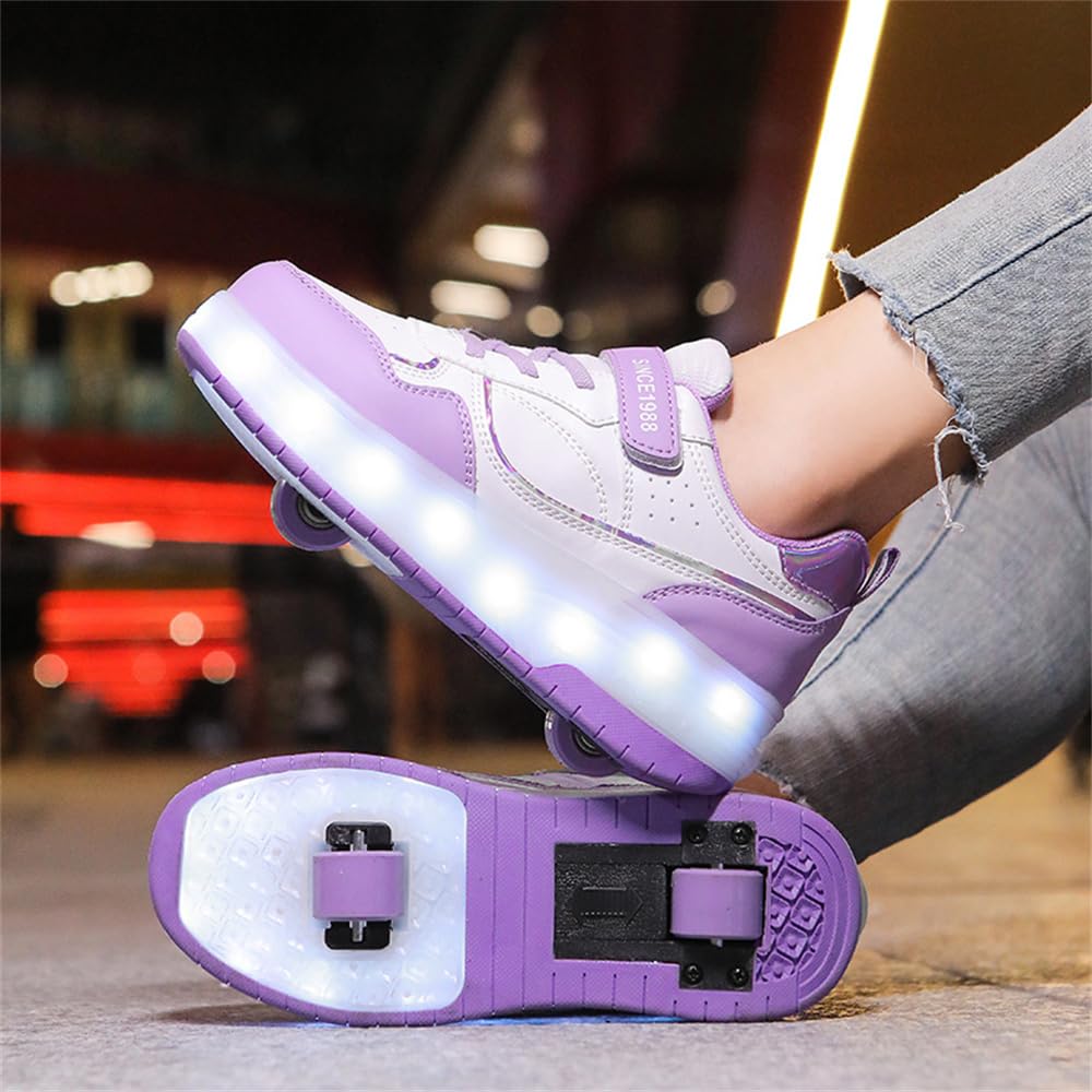Mateju Zapatos con Ruedas Niña y Niño Patines con 2 Ruedas, Zapatillas Deportivas al Aire Libre Retráctil, Zapatillas de Skateboarding para Niñas Niños Adult 29-40 EU