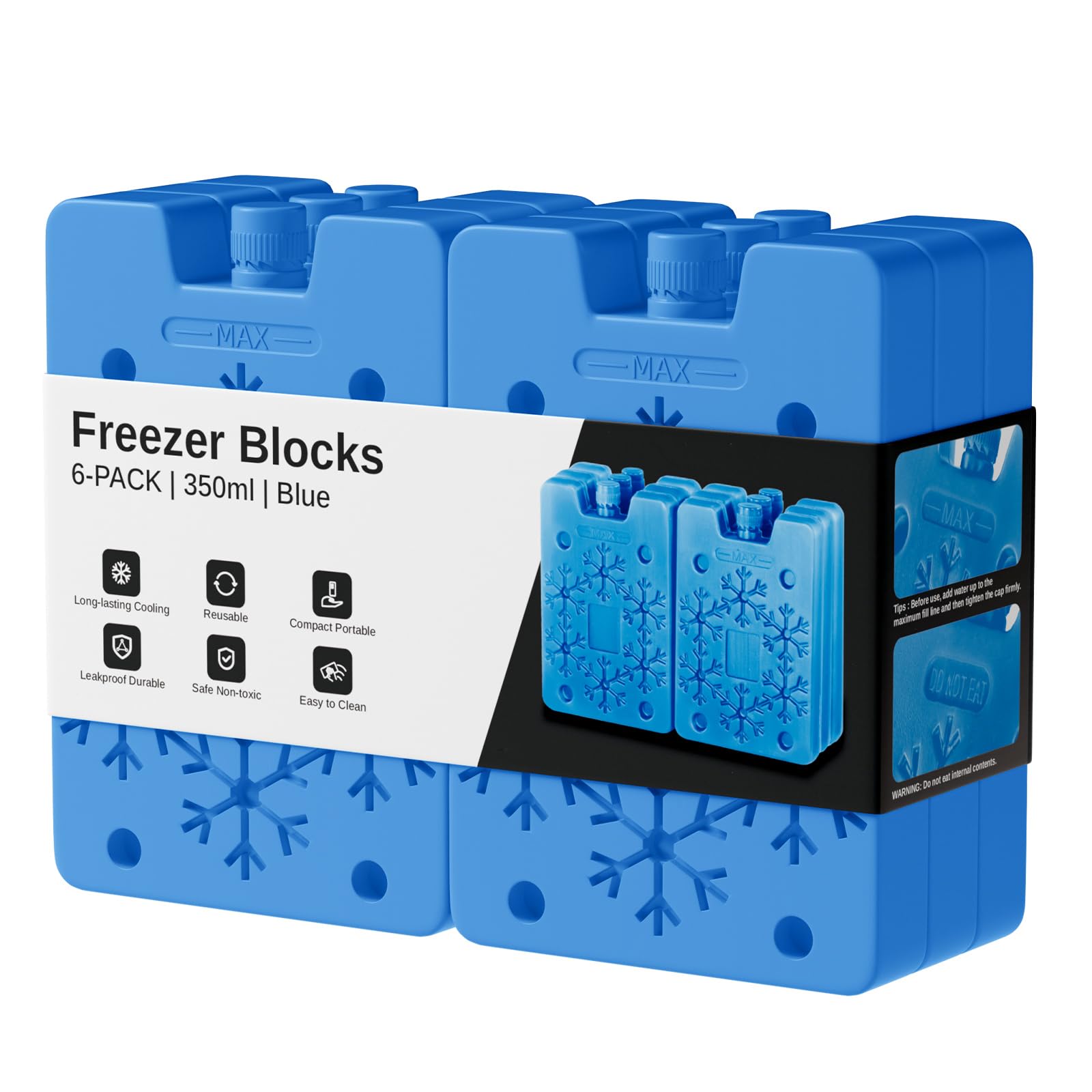 Oak & Tea Freezer Blocks 350ml X 6 Reusable Ice Packs For Cool Box, Lunch, Picnic, Travel, Camping, And Outdoor Activities