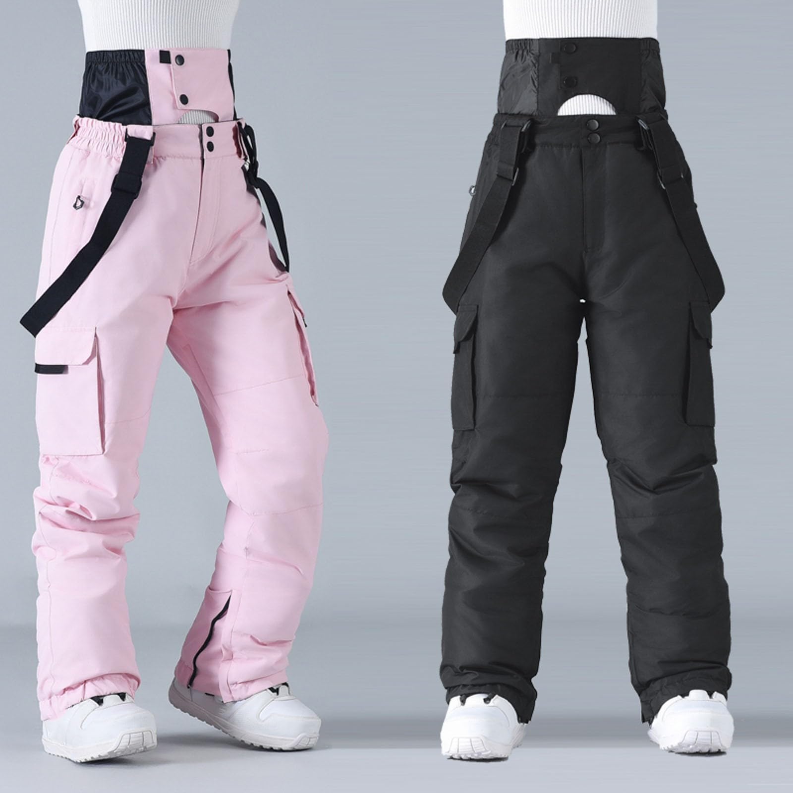 Pantalones de esquí de Color sólido para Hombre, Resistentes al Viento, cálidos, para Exteriores, con Doble Hombro, Deportivos y cómodos, con Bolsillos Laterales Dobles