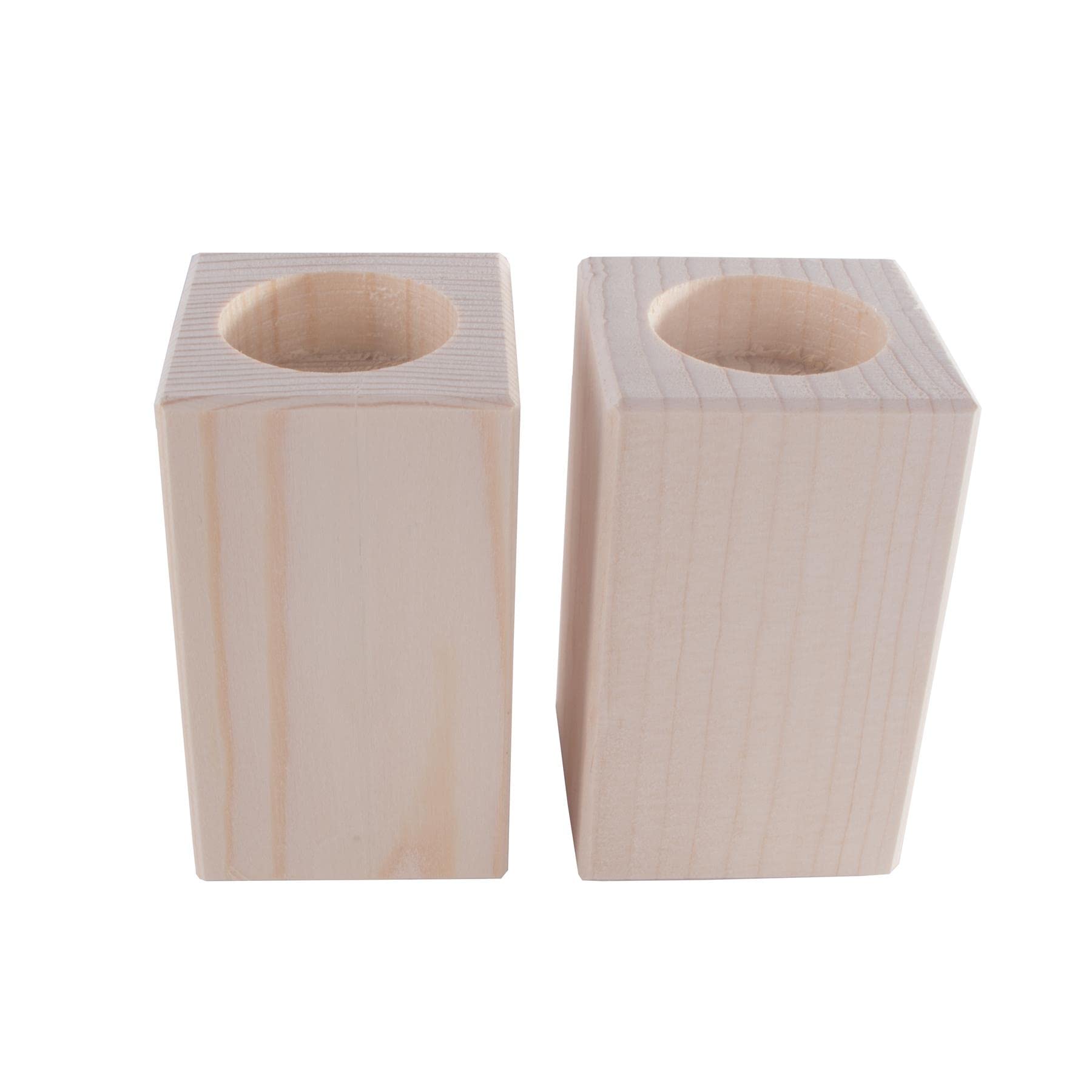 Woodeedoo Light Square Wooden Tea Candle Holder | Pinewood | 2X Medium | 60 X 60 X 100 Mm | Unpainted Plain Blank Decorative Wood For Craft Decoupage