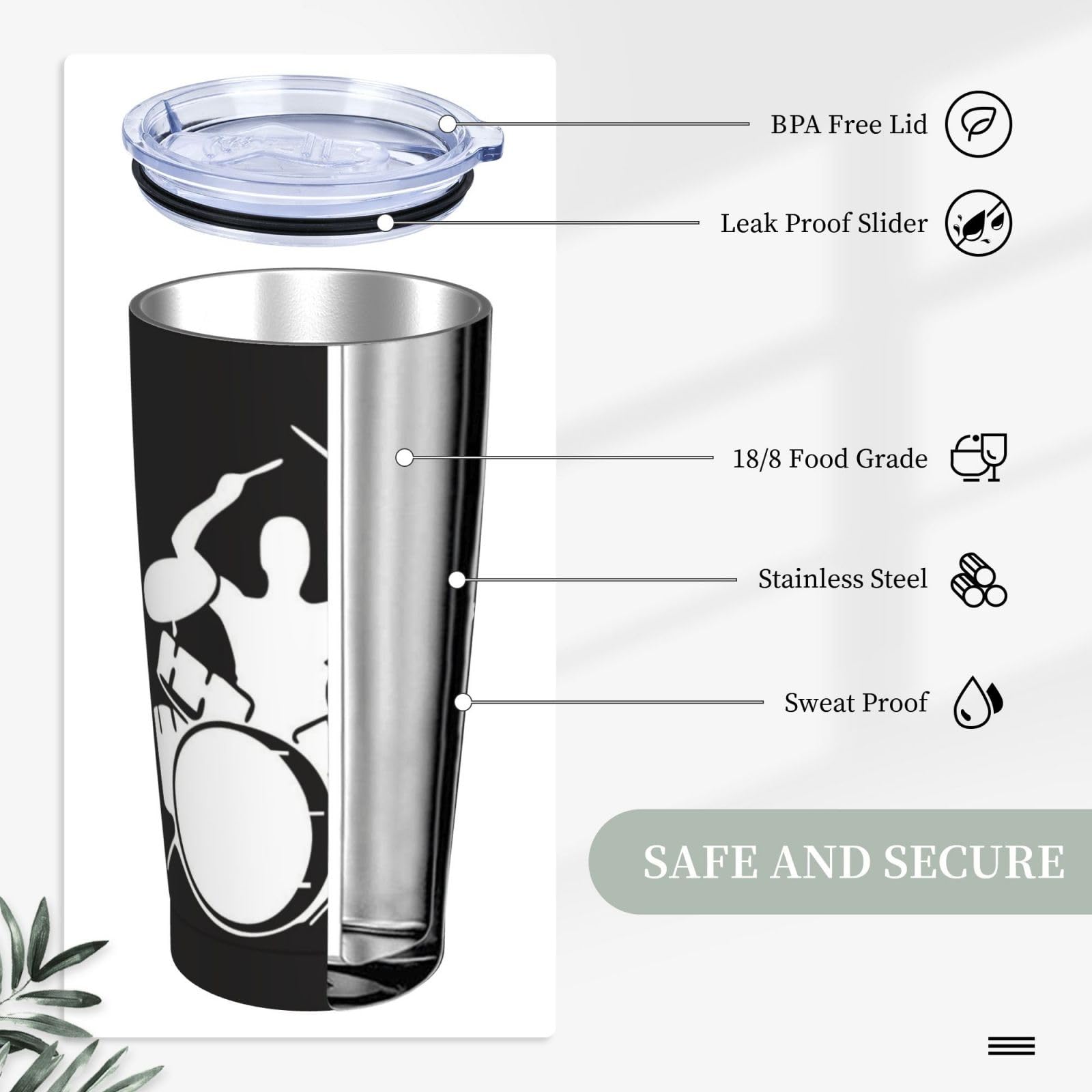Tazza termica portatile in acciaio inox stampata con batterista