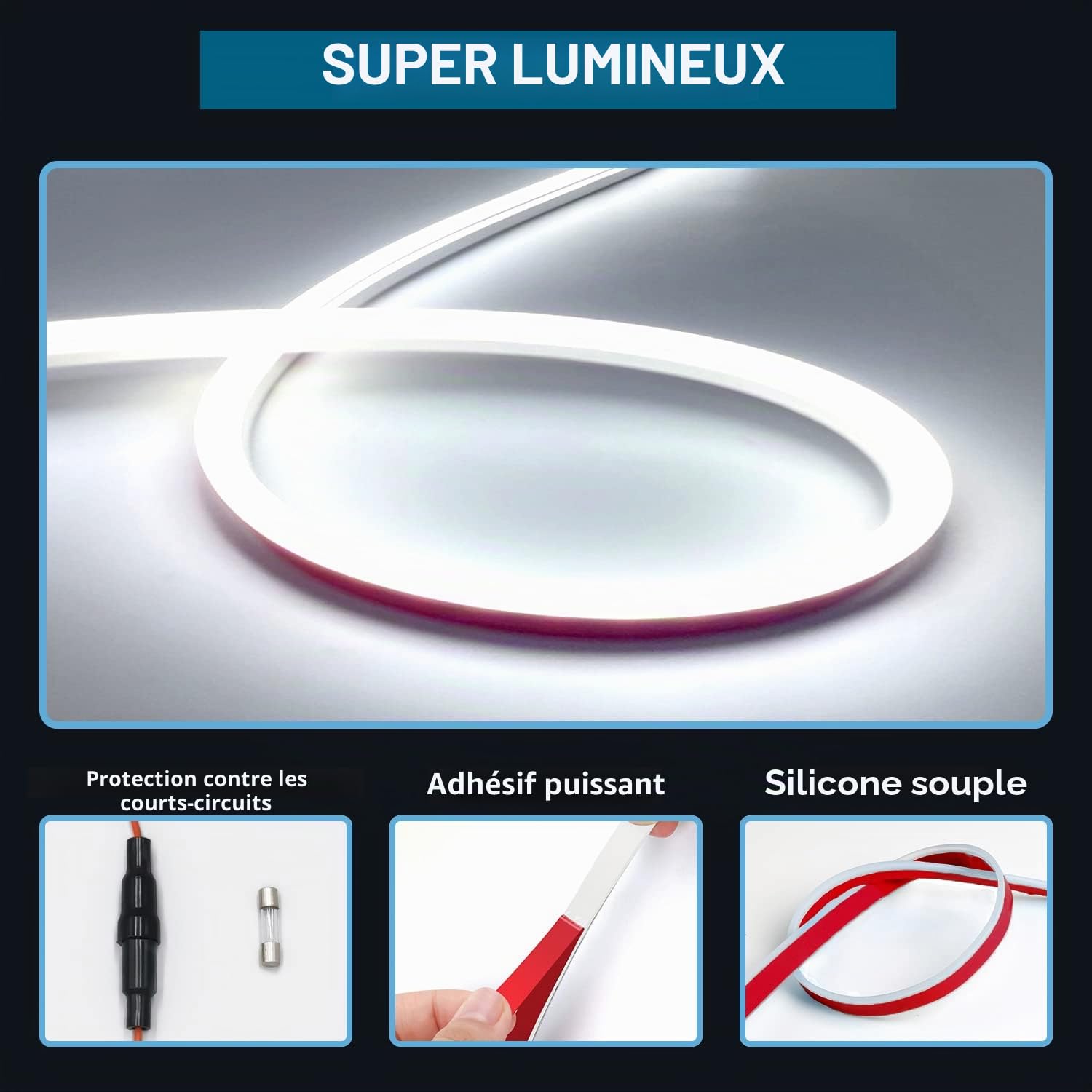 Bande LED Yeelan - Feux de circulation diurnes - Kit démarrage dynamique - Barre lumineuse décorative - Flexible et imperméable - Blanc - 180 cm