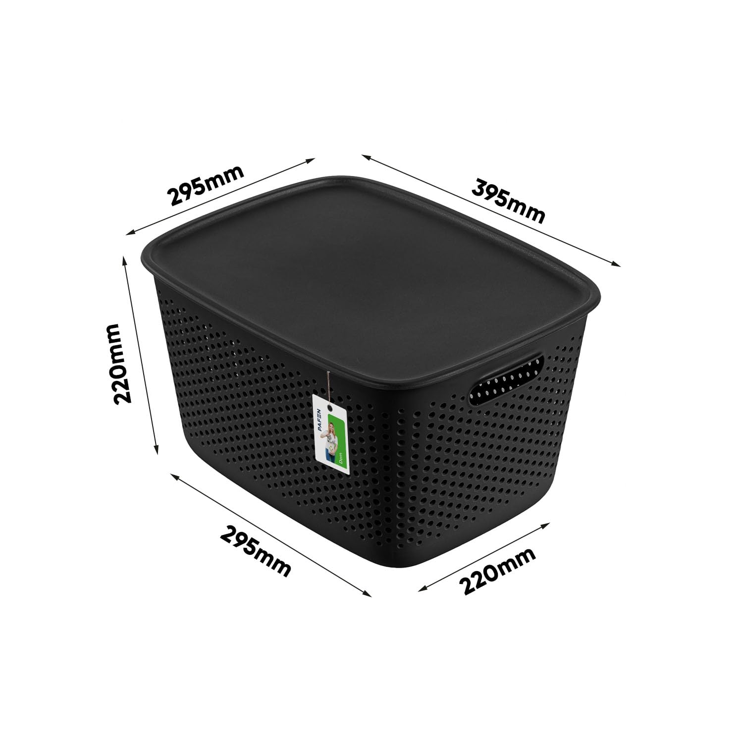 Aufbewahrungsbox 5er Set Deko-Box - 1x 45 Liter, 2x 10 Liter, 2x 17 Liter - Aufbewahrungskorb Behälter aus Kunststoff BPA Free Körbe zur Aufbewahrung Vorratsbehälter Luftzirkulationssystem, Schwarz