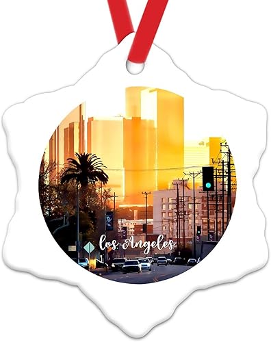 USA City Los Angeles Decorative Hanging Ornaments City Souvenirs Travel Gift Christmas Decorations for Tree American City in California Ceramic Xmas