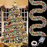 Koboko Guirnalda de Navidad con iluminación, 5 m, 50 LED, guirnalda de Navidad, funciona con pilas, guirnalda de abeto multicolor, corona de Navidad artificial para puertas, arcos, escaleras