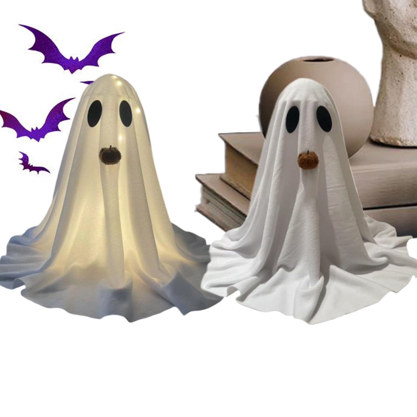 Dekoracja na Temat Duchów Urocze Dekoracje Halloween Z Wbudowanym | 2 Szt. Ozdoba Do Wnętrz I Na Zewnątrz Do Kominka Lub Pokoju Dziecięcego