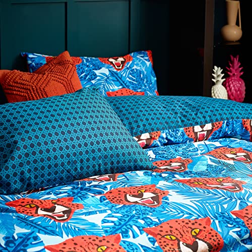 furn. Untamed Duvet Cover Set, Polycotton, Blue, Super King - Image 3