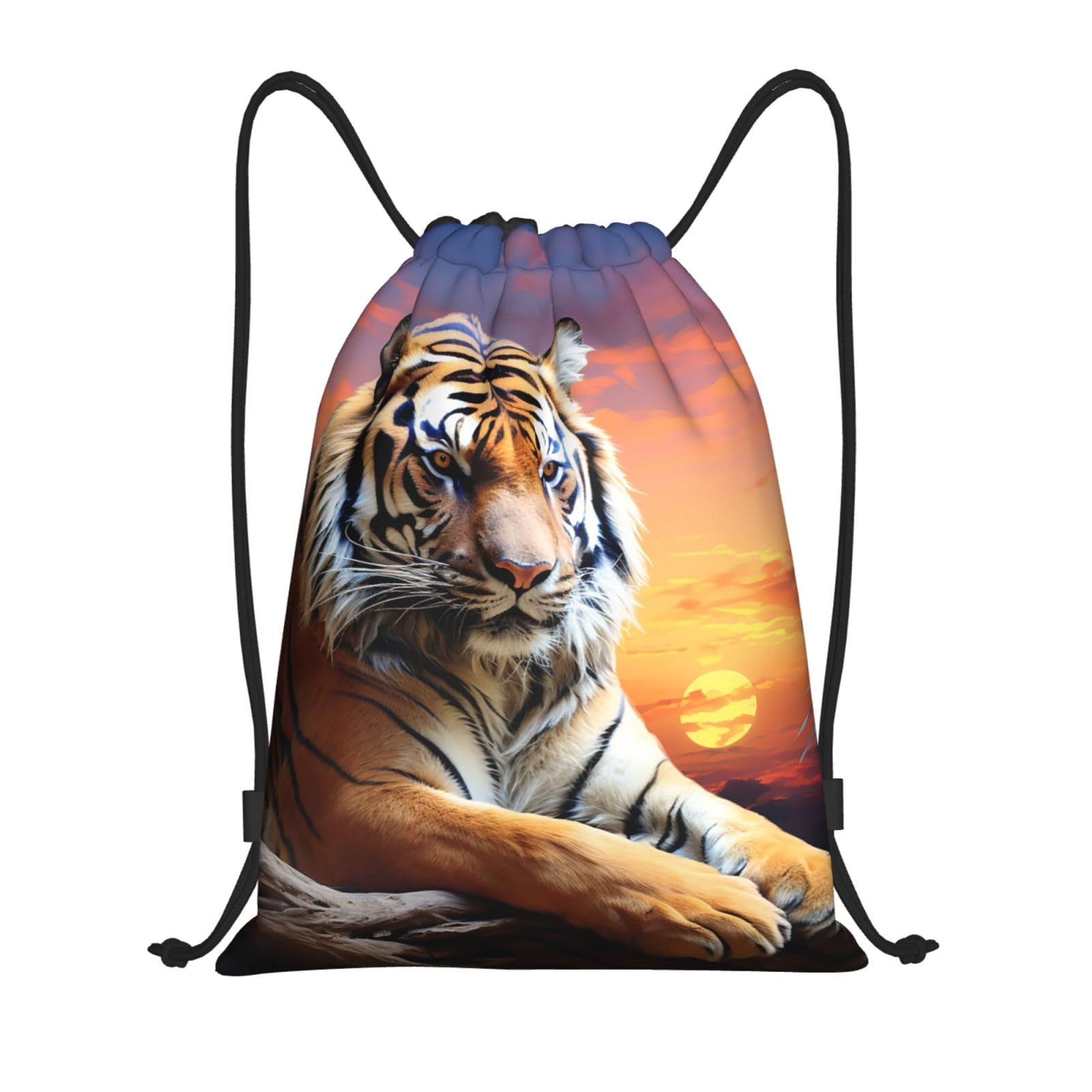 MXDLKSWPOH Drawstring Backpack Sports Gym Bags Draw String Bag Tiger Colorful Sunset Drawstring Bags for Women Men Sackpack