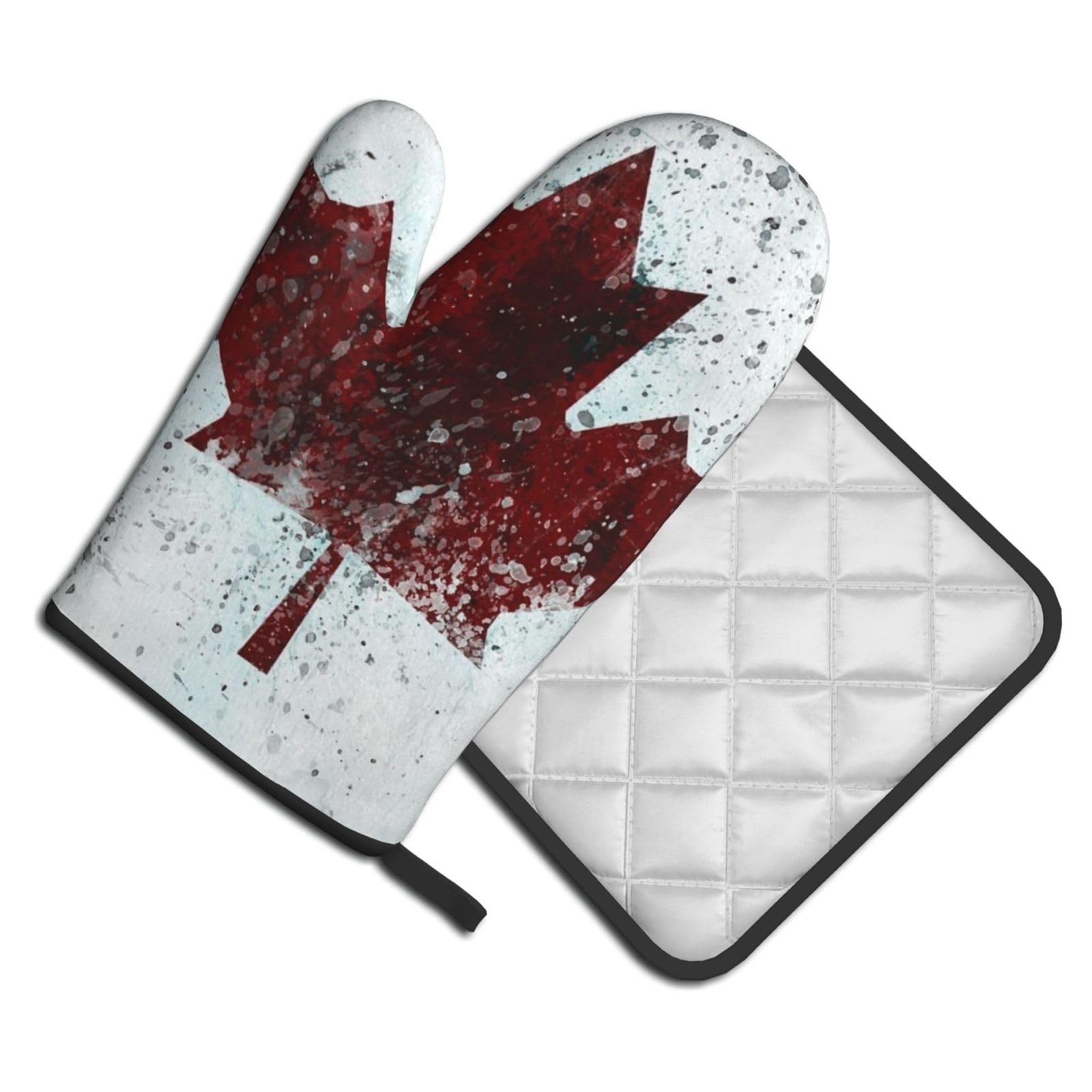 Oven Mitts and Pot Holders Set of 2 Pcs, Canada Flag Printed Heat Resistant Kitchen Gloves Potholders for Cooking Baking Grilling