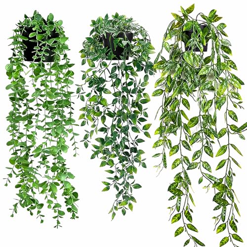 Aurevita 3PCS Künstliche Hängepflanzen Dutch Bean, Mandala & Eucalyptus...