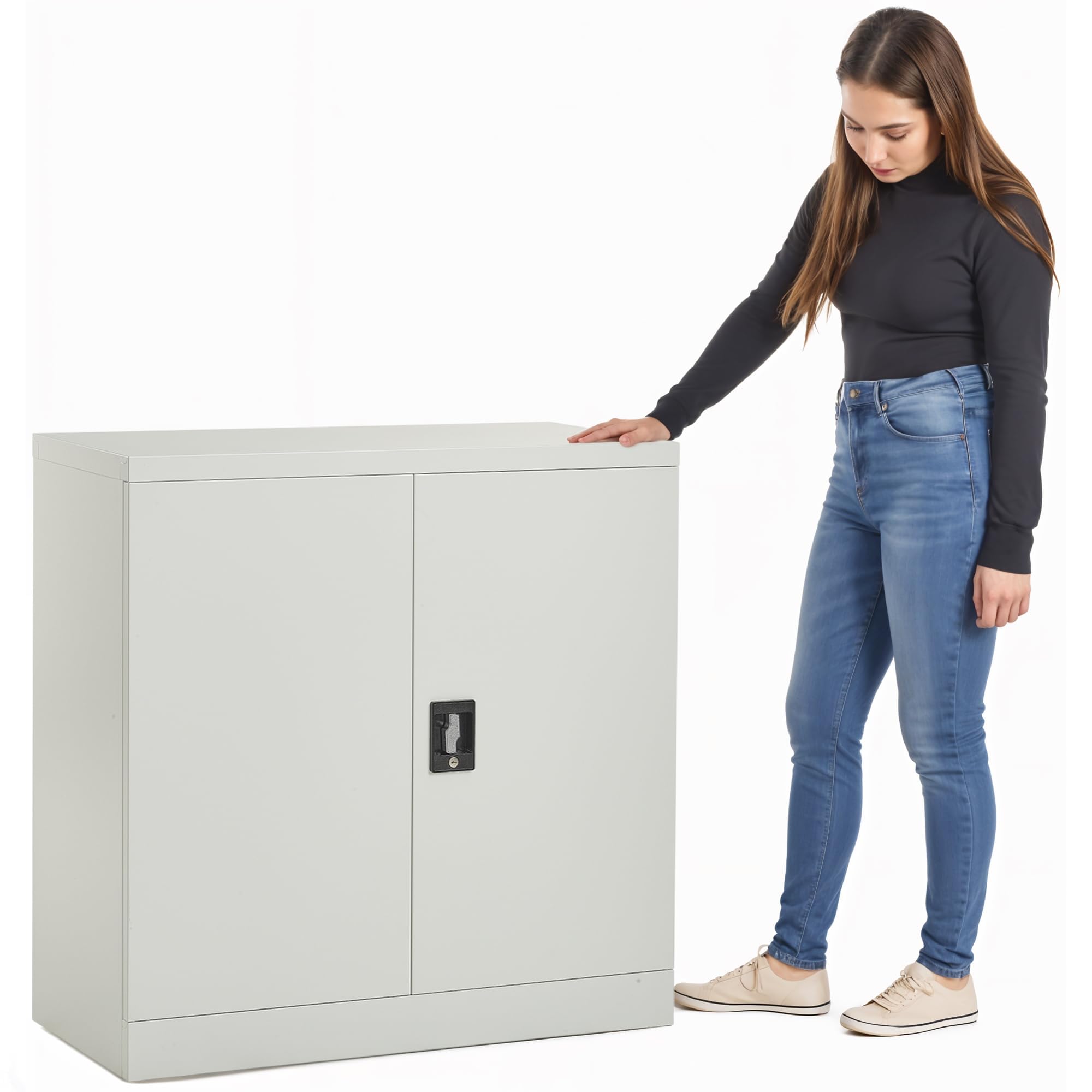 – MMT Office Storage Cabinet, Metal Office Storage Cupboard with Lock, 2 Door Filing Cabinet 2 Adjustable Shelf, Garage, Workshop, Pantry Utility Cupboard, Powder Coated Grey, 80cm Wide