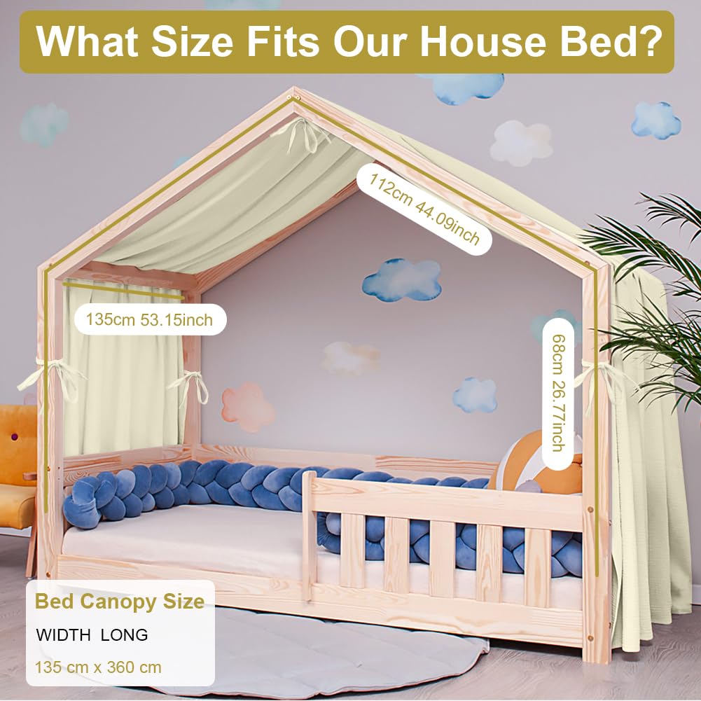 Vicloon Tenda Letto Bambini 100% Cotone, Tenda Letto Montessori per Letto Bambini, Baldacchini in Tessuto, Tenda da Letto per la casa in Mussola, 135 x 360 cm, Beige