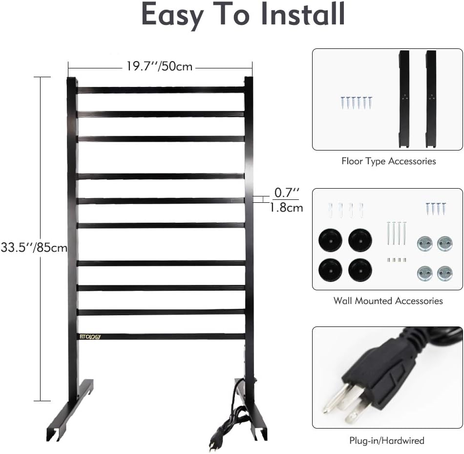 Bеѕt Sеllеr Lifesela Towel Warmer for Bathroom, 2 in 1 Freestanding Wall Mounted, Hardwired/Plug-in, Built-in Timer, 100W Electric Heated Towel Rack with 10 Bars, Space-Saving Towel Heater, IPX4- Brushed Black