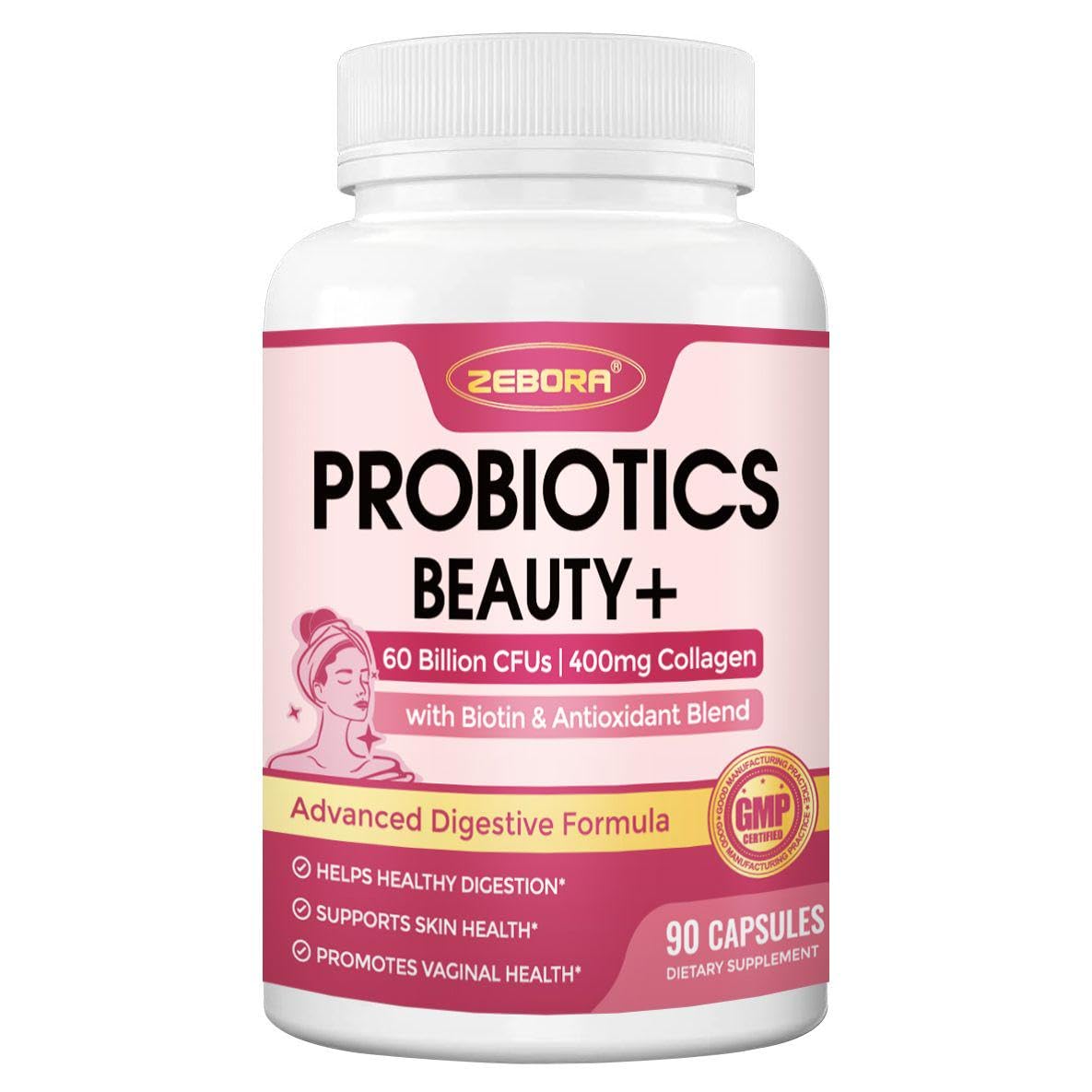 ZEBORA 3-in-1 Beauty Probiotics for Women 90 Capsules White 90 Count (Pack of 1)