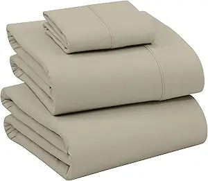 RUVANTI 100% Cotton Twin Sheets Set, 3 Pieces, Soft & Breathable Percale Weave Bedding, Deep Pocket 16", Hotel Standard, Crisp Cool Feel, Durable, Perfect Dyed Bed Sheet, Taupe