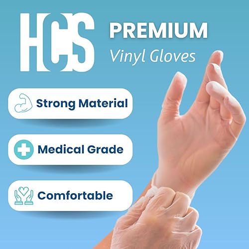 Miniatura 2 de HCS - Guantes de vinilo transparente, desechables, sin látex, sin polvo, guantes desechables de vinilo, cocina, preparación de alimentos, limpieza,