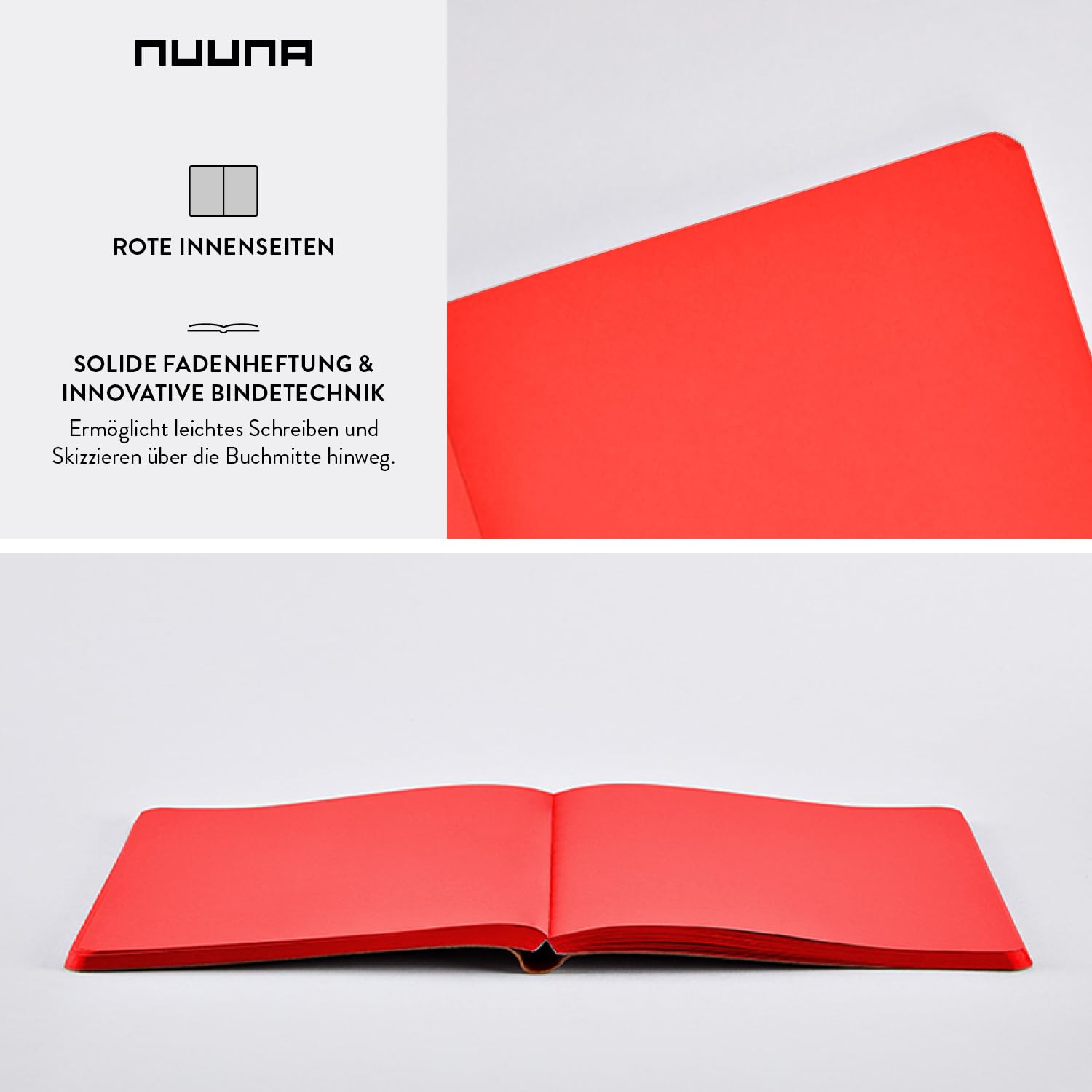 Nuuna Notizbuch A5+ Not White L Light - Rot, Leder rot